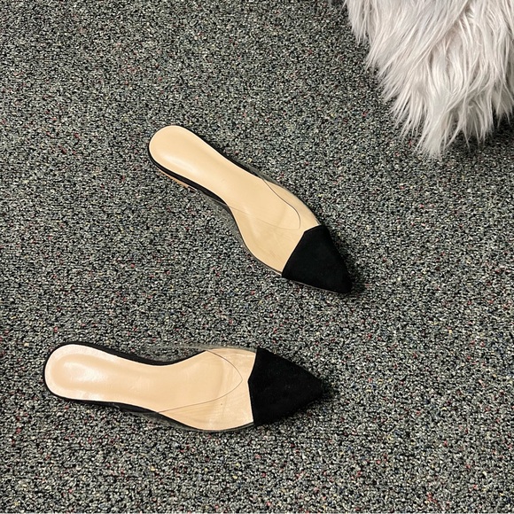 Black & Clear Transparent Vinyl Acrylic Pointed Toe Slides Flat Shoes Sz 6.5/7 - Picture 14 of 16